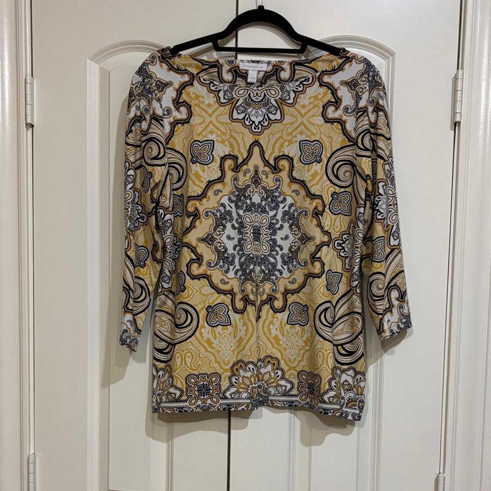 ⬇️PRICE DROP⬇️ Charter Club Yellow and Black Paisley Boho Tunic Top